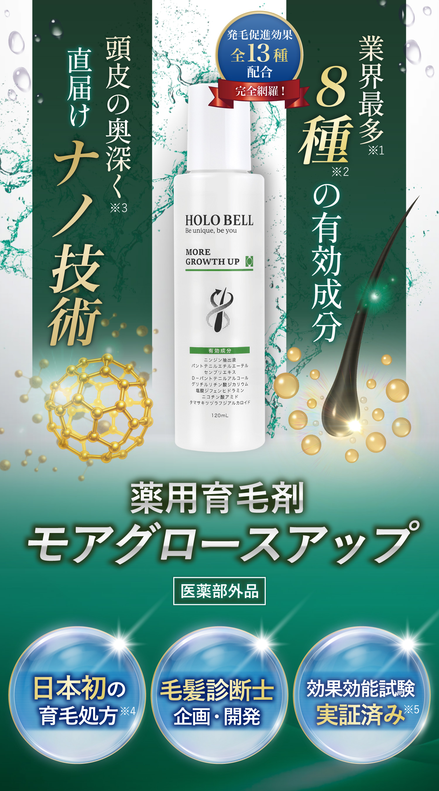 業界最多8主の有効成分、直届けナノ技術