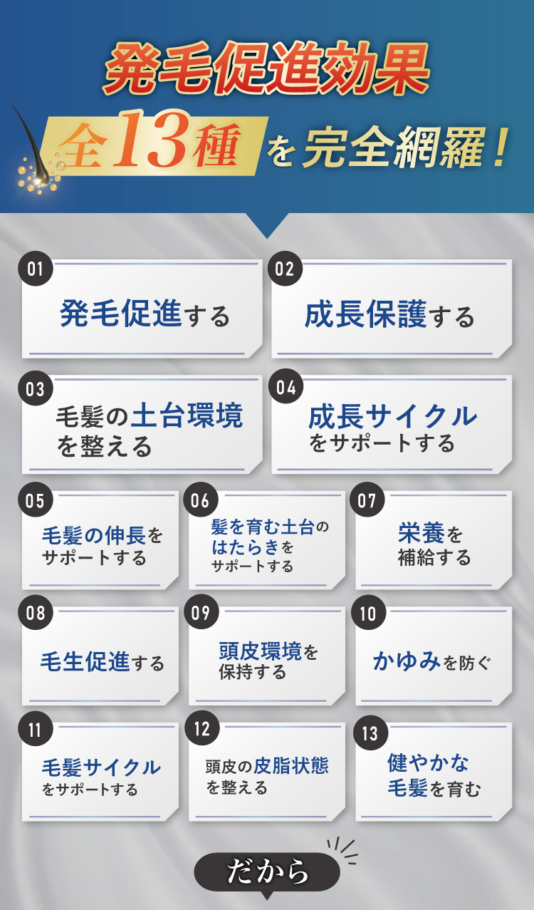 13種類全ての発毛効果を網羅